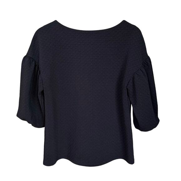 Anthropologie Black Houndstooth Textured Stretch Knit Balloon Sleeve Top Sz M - Picture 3 of 8